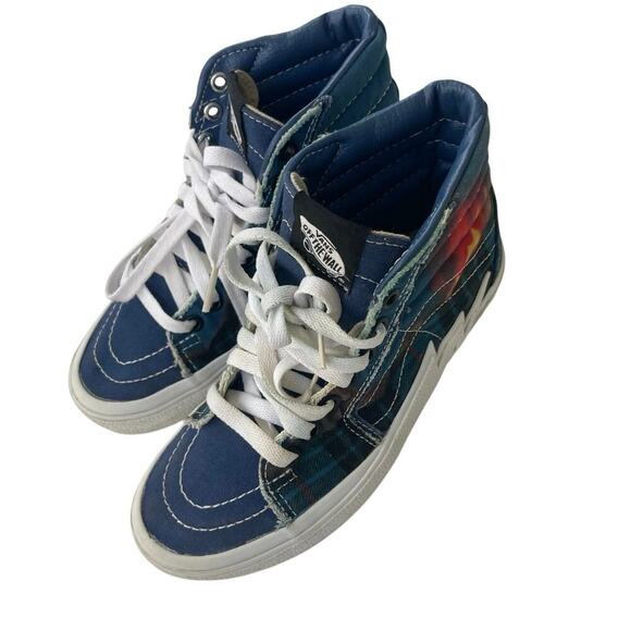 Vans SK8 Hi Bolt Big Reveal Sneakers Navy Flames Woman Sz 5 Skater versatile - Picture 15 of 16